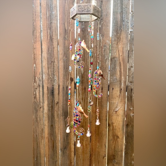 Gorgeous Glass Rocks & Beads Seahorse Wind Chime Sun Catcher Mobile - Picture 5 of 13
